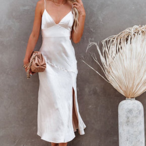Vici Dresses & Skirts - All For You Satin Midi Slip Dress - Champagne - Small